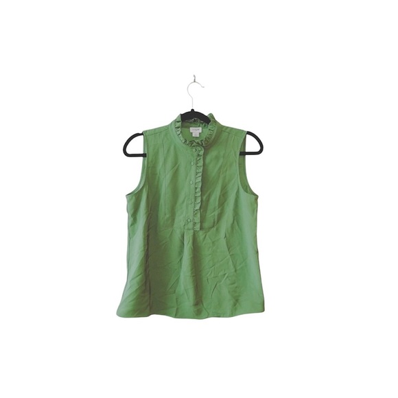 J. Crew Factory NWT Green Ruffle Button Down Sleeveless Blouse 4 Women’s - Picture 1 of 11